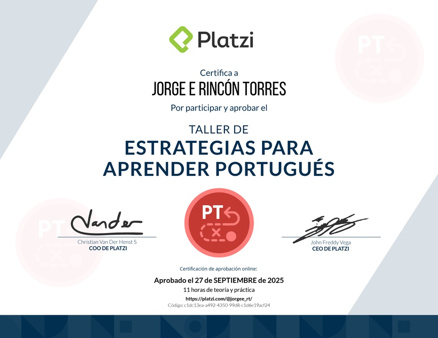 Diploma de Audiotaller de Estrategias para Aprender Portugués