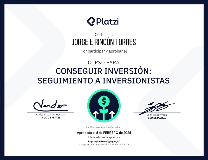 Diploma del Curso para Conseguir Inversión: Seguimiento a Inversionistas