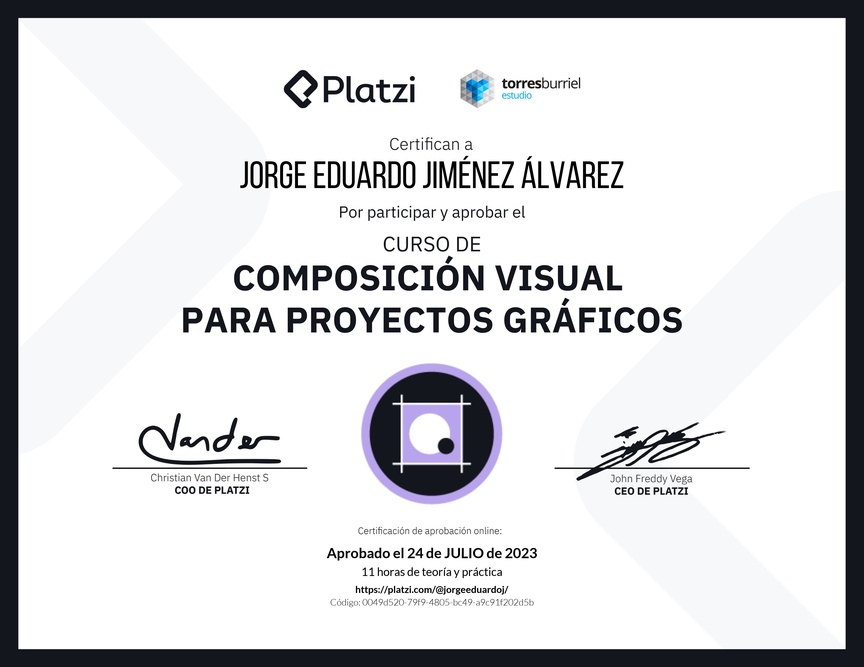 Diploma del Curso de Composición Visual para Proyectos Gráficos