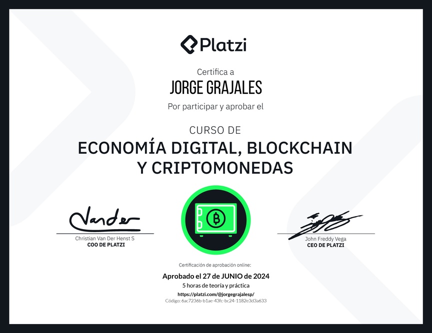 Diploma del Curso de Economía Digital: Bitcoin y criptomonedas