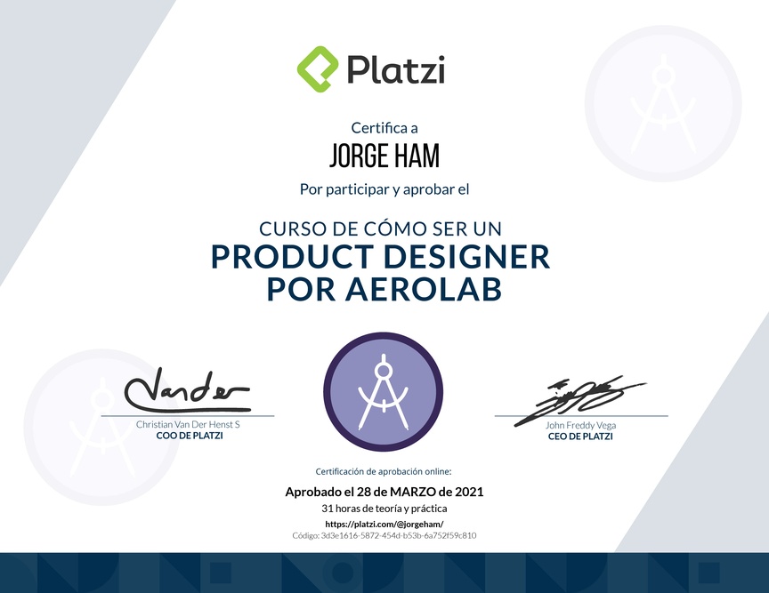 Diploma del Curso de Product Designer con Aerolab