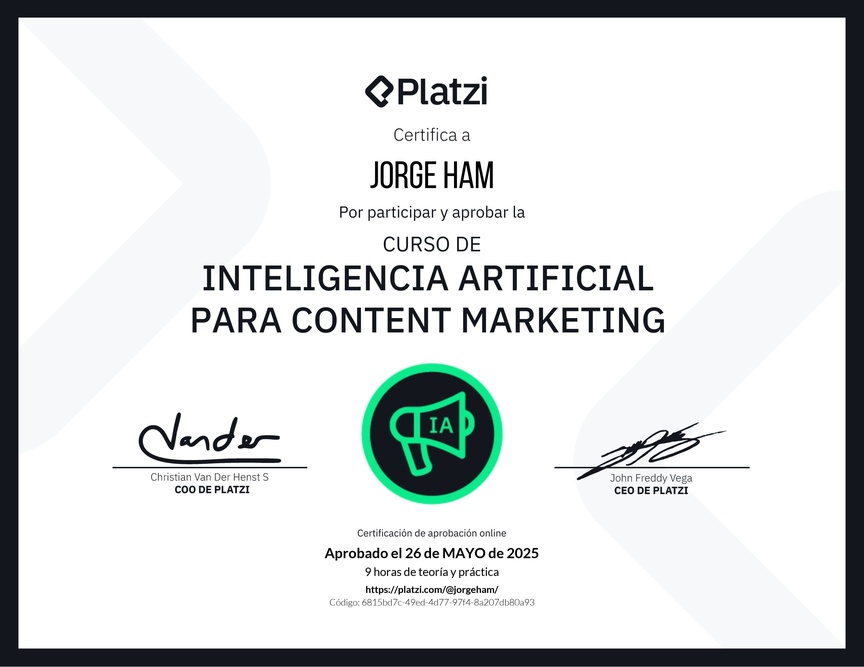 Diploma del Curso de Inteligencia Artificial para Content Marketing