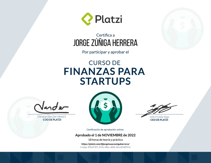 Diploma del Curso de Finanzas para Startups