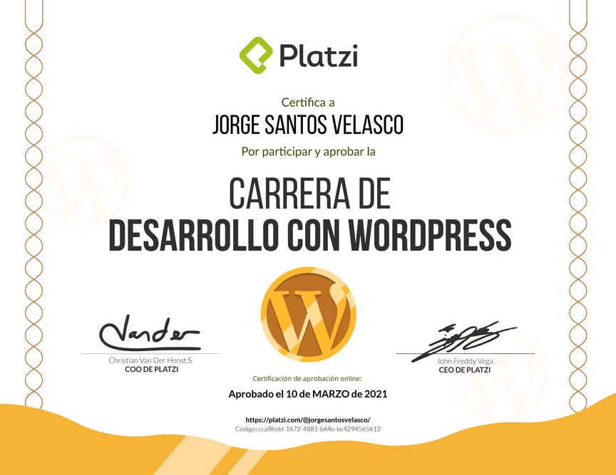 Diploma de la Ruta de Aprendizaje de Desarrollo con WordPress