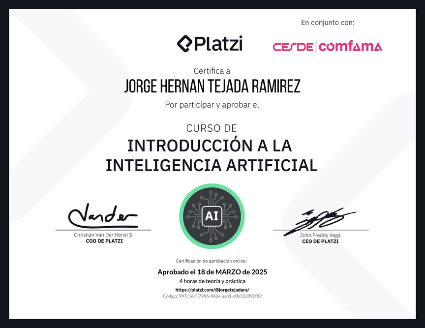 Diploma del Curso Gratis de Introducción a la Inteligencia Artificial
