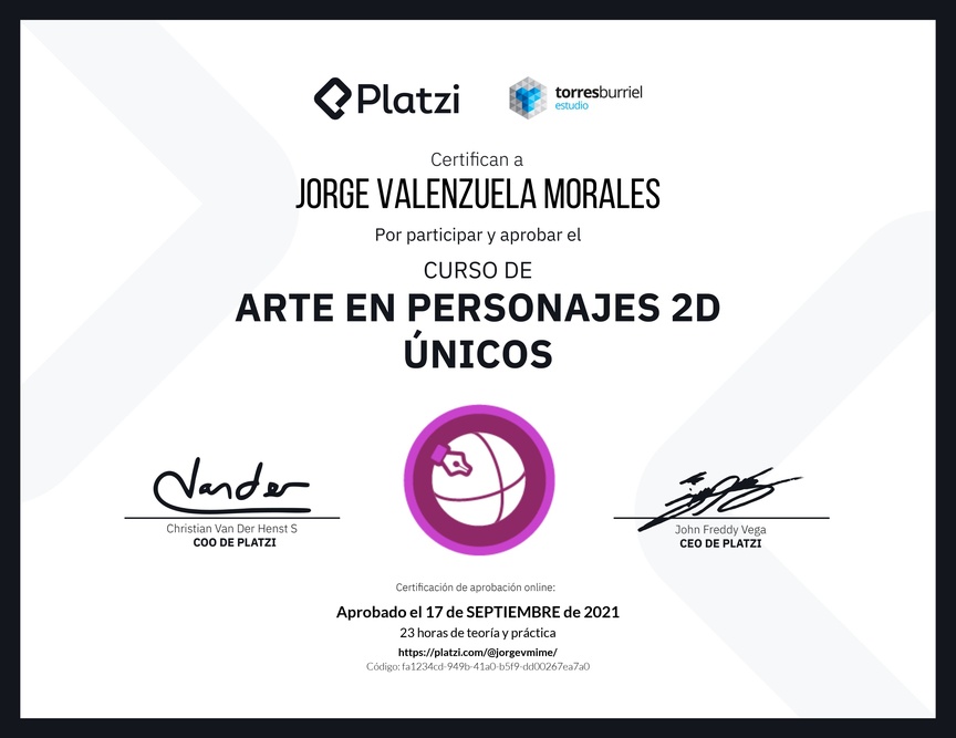 Diploma del Curso de Arte en Personajes 2D Únicos