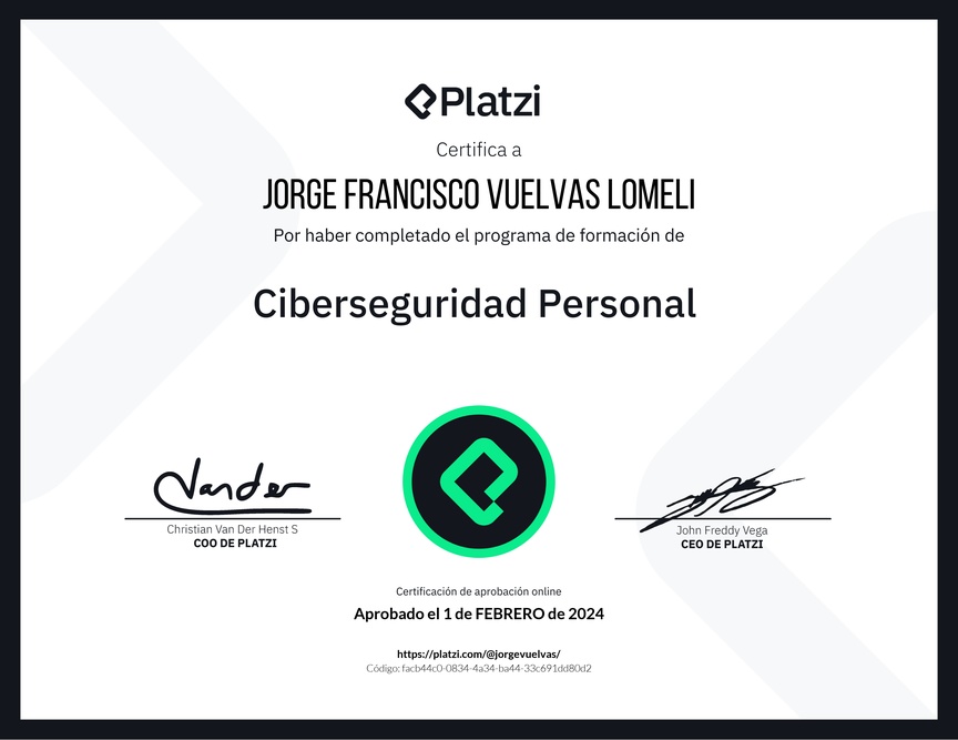 Diploma de la Ruta de Aprendizaje de Ciberseguridad Personal