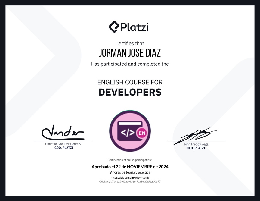 Diploma del Curso de Inglés para Programadores