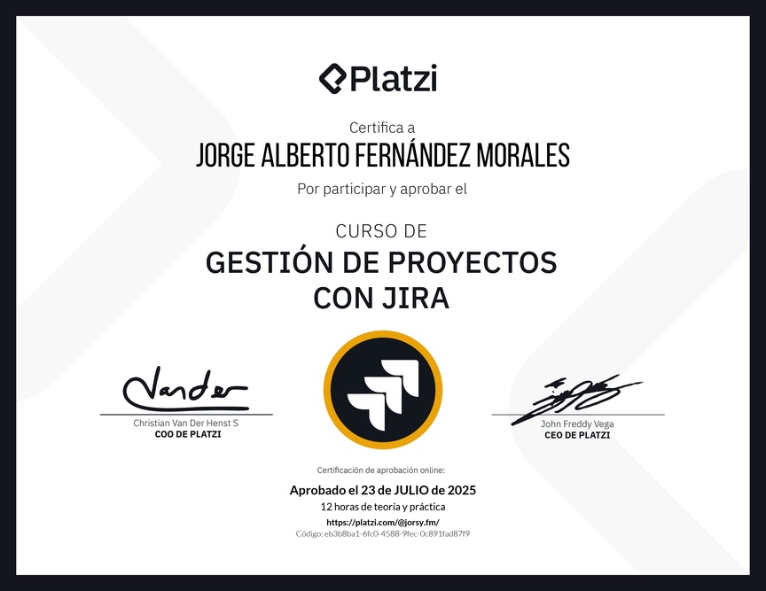 Diploma del Curso de Gestión de Proyectos con Jira