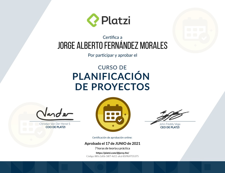 Diploma del Curso de Gestión para Planificar, Definir e Identificar Riesgos de un Proyecto