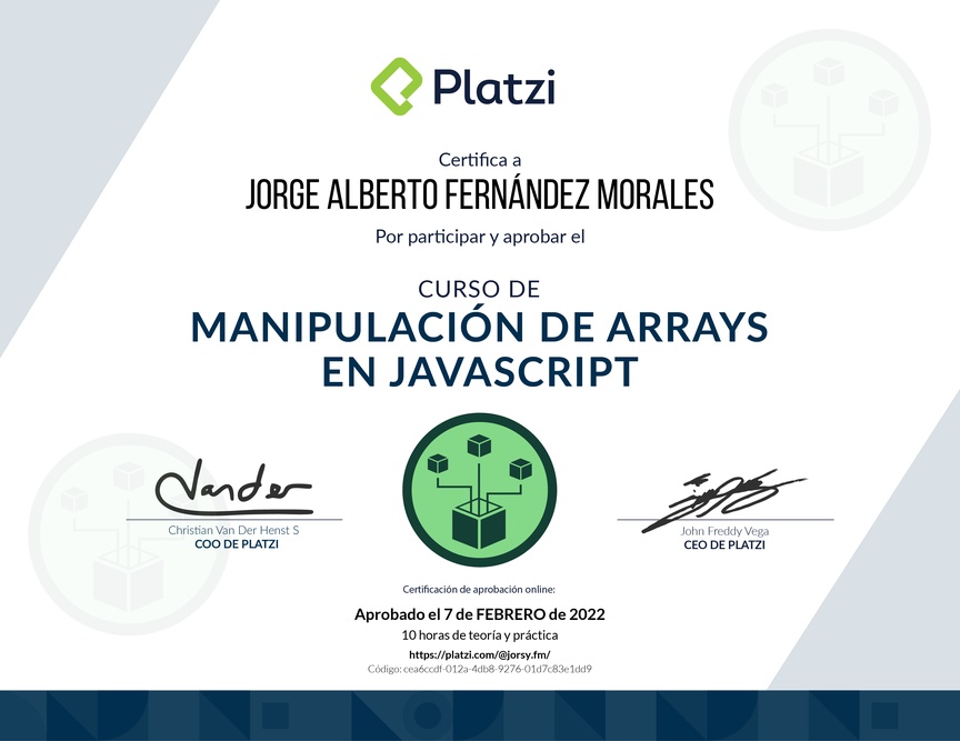 Diploma del Curso de Manipulación de Arrays en JavaScript