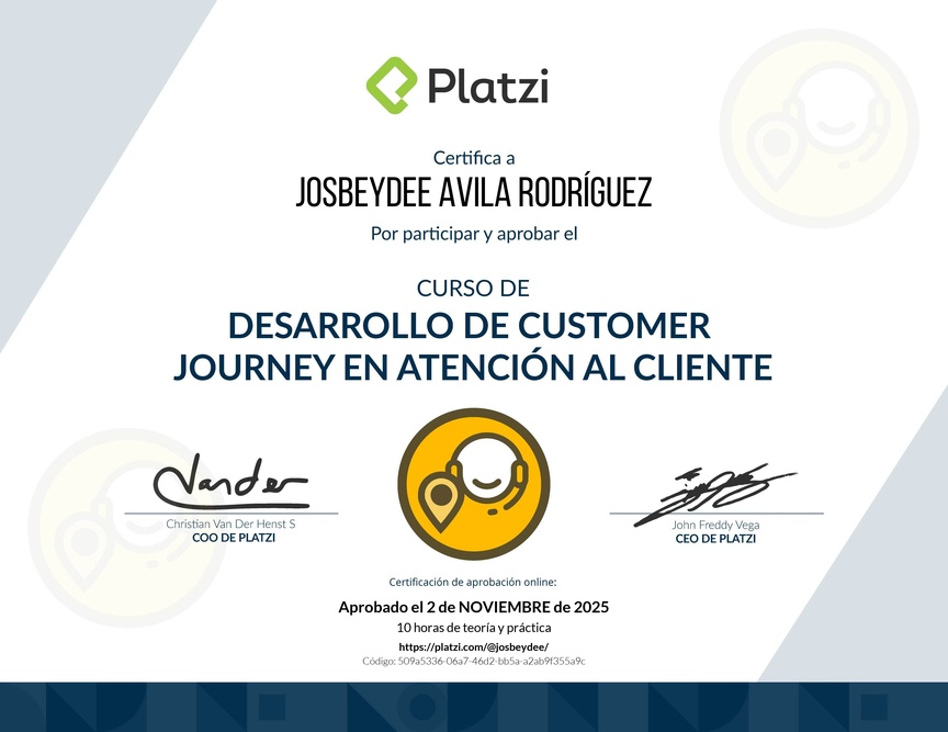 Diploma del Curso de Desarrollo de Customer Journey en Atención al Cliente