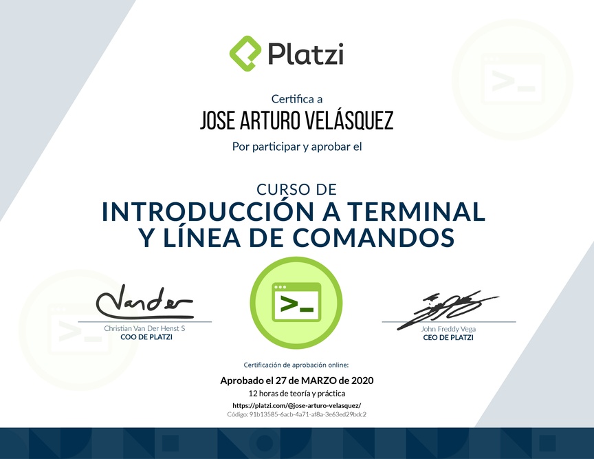 Diploma del Curso de Introducción a la Terminal y Línea de Comandos 2019