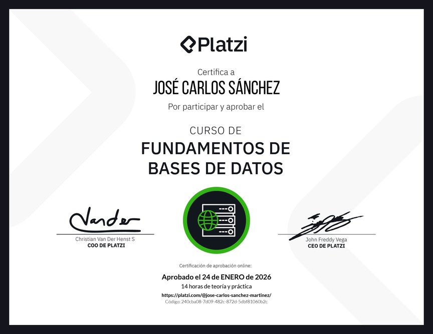 Diploma del Curso de Fundamentos de Bases de Datos