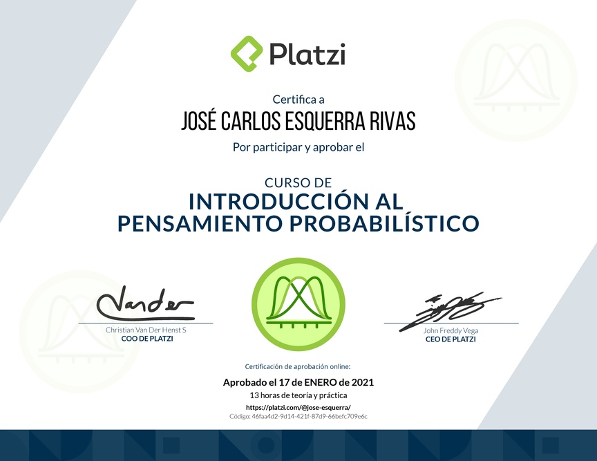 Diploma del Curso de Introducción al Pensamiento Probabilístico