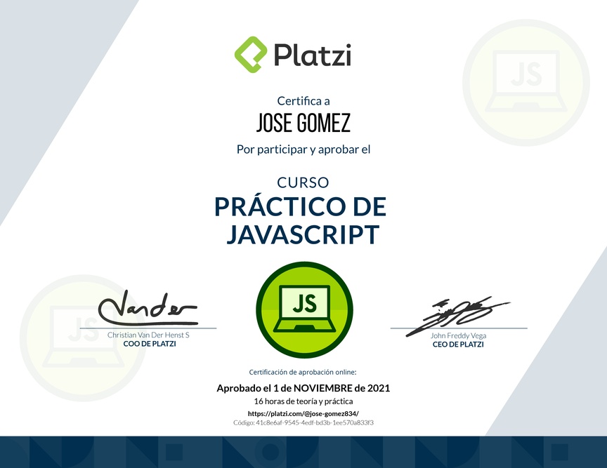 Diploma del Curso Práctico de JavaScript