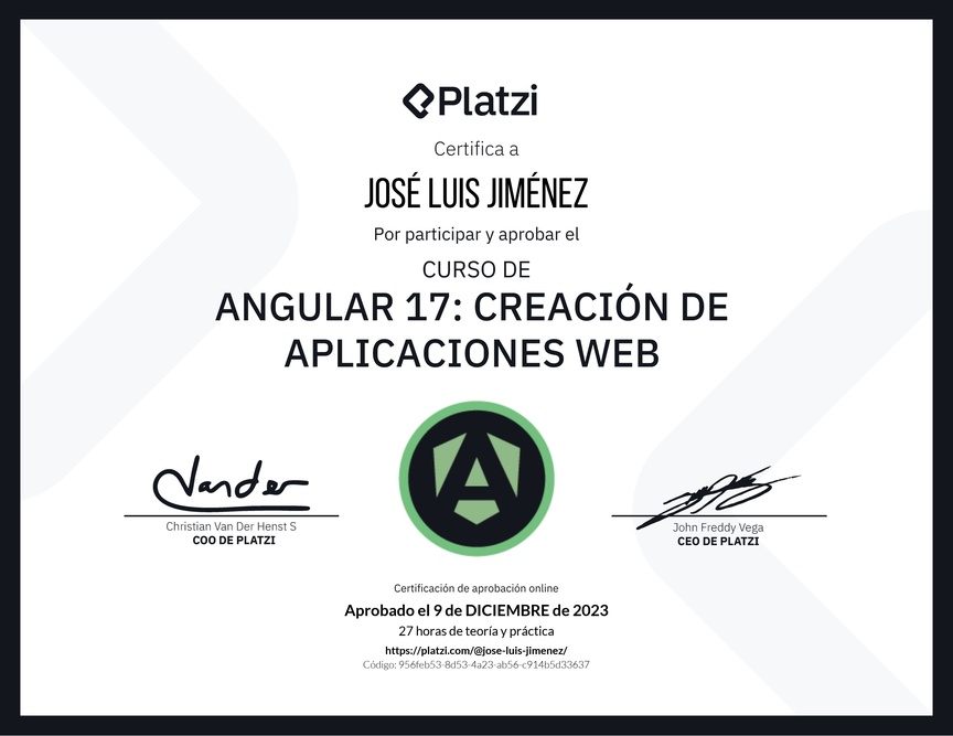 Diploma del Curso de Angular: Creación de Aplicaciones Web
