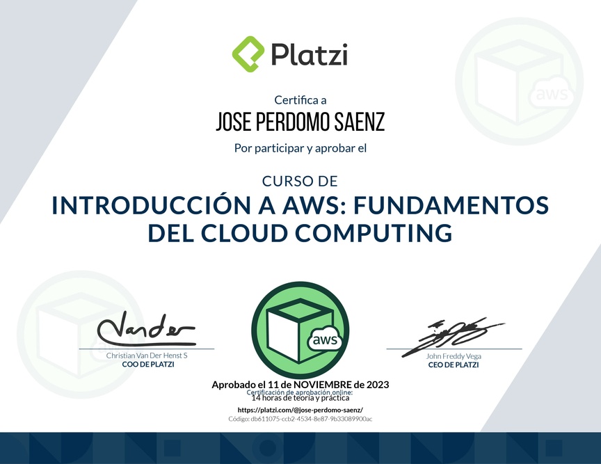 Diploma del Curso de Introducción a AWS: Fundamentos de Cloud Computing