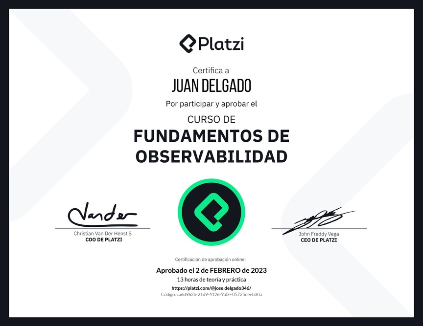 Diploma del Curso de Fundamentos de Observabilidad con New Relic