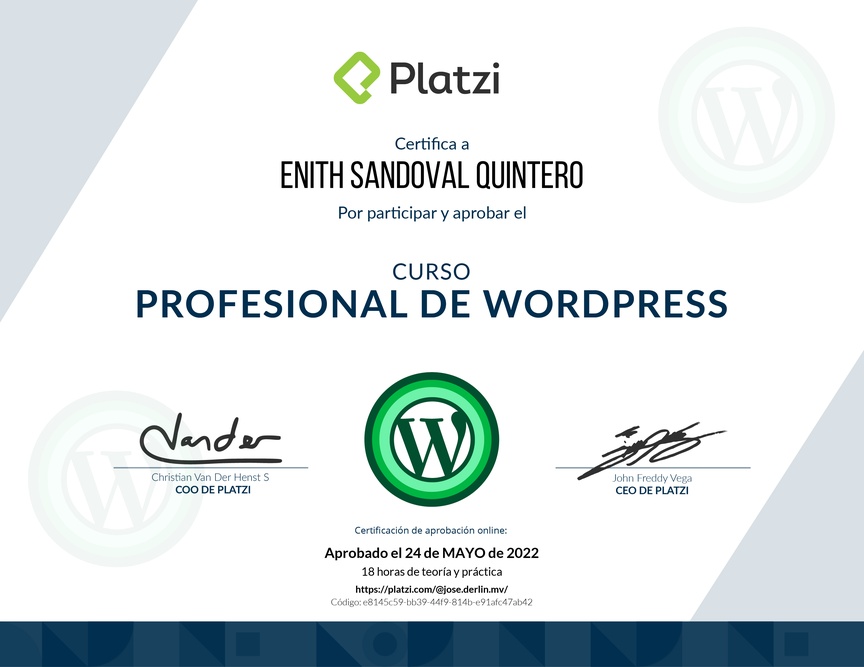Diploma del Curso Profesional de WordPress