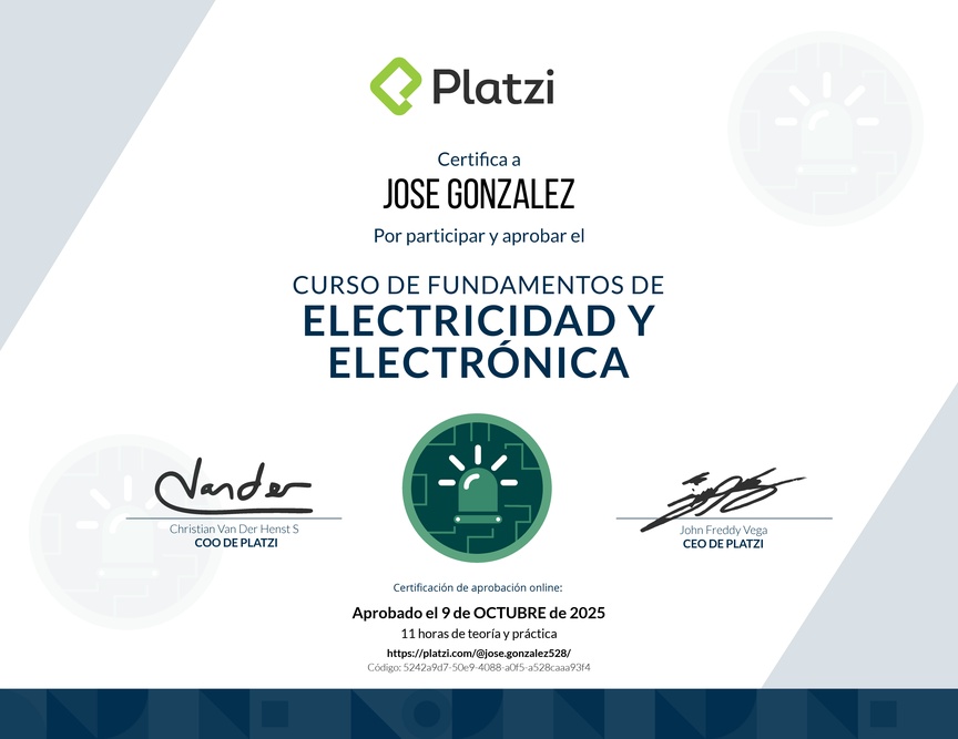 Diploma del Curso de Fundamentos de Electricidad y Electrónica