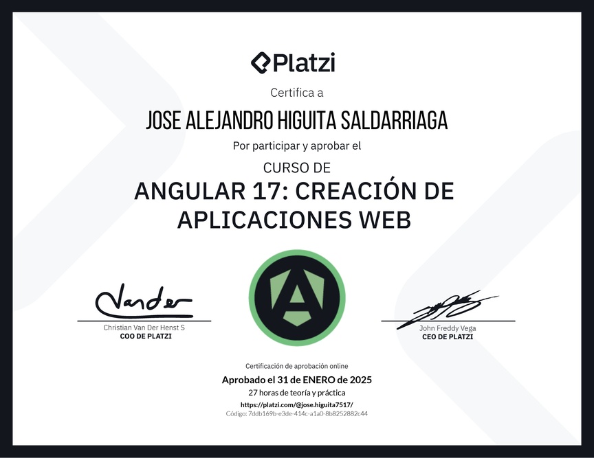 Diploma del Curso de Angular: Creación de Aplicaciones Web