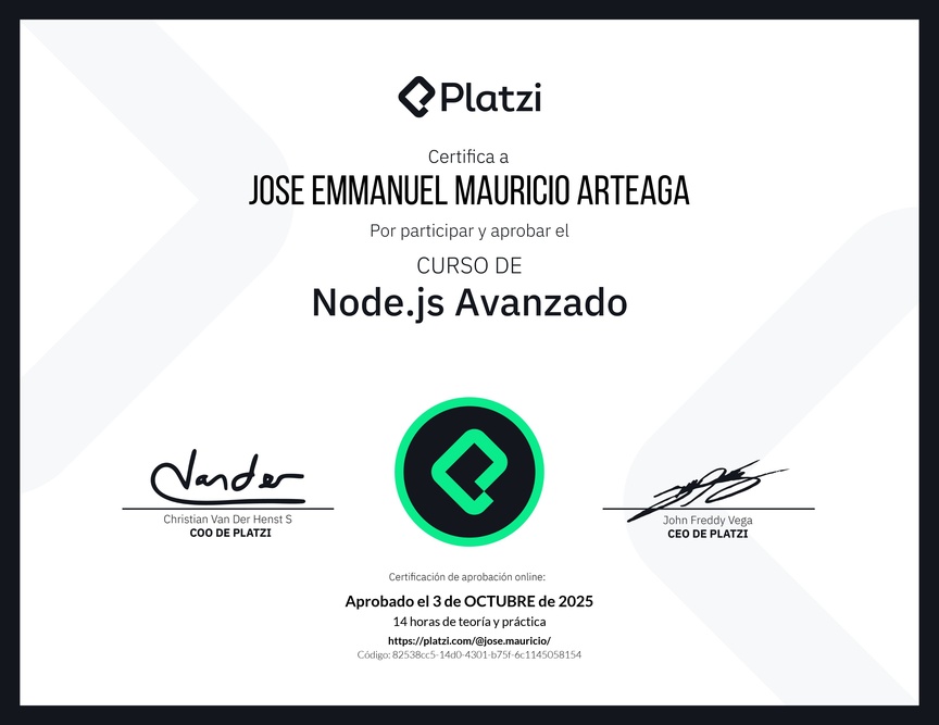 Diploma del Curso de Node.js Avanzado