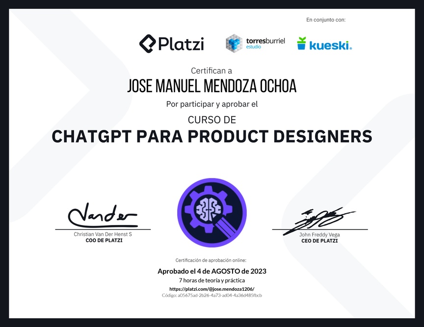 Diploma del Curso de ChatGPT para Product Designers: Diseño asistido por AI