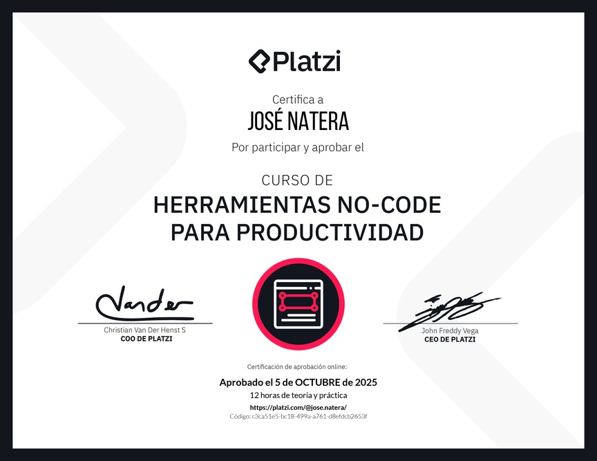 Diploma del Curso de Herramientas No-Code para la Productividad