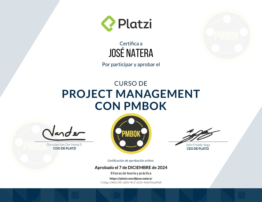 Diploma del Curso de Project Management con PMBOK