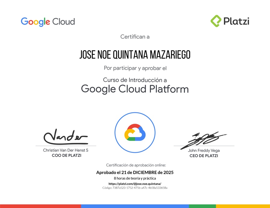 Diploma del Curso de Introducción a Google Cloud Platform