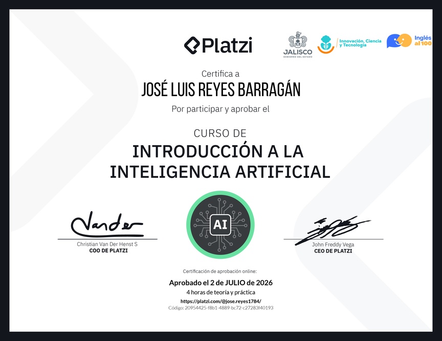 Diploma del Curso Gratis de Introducción a la Inteligencia Artificial