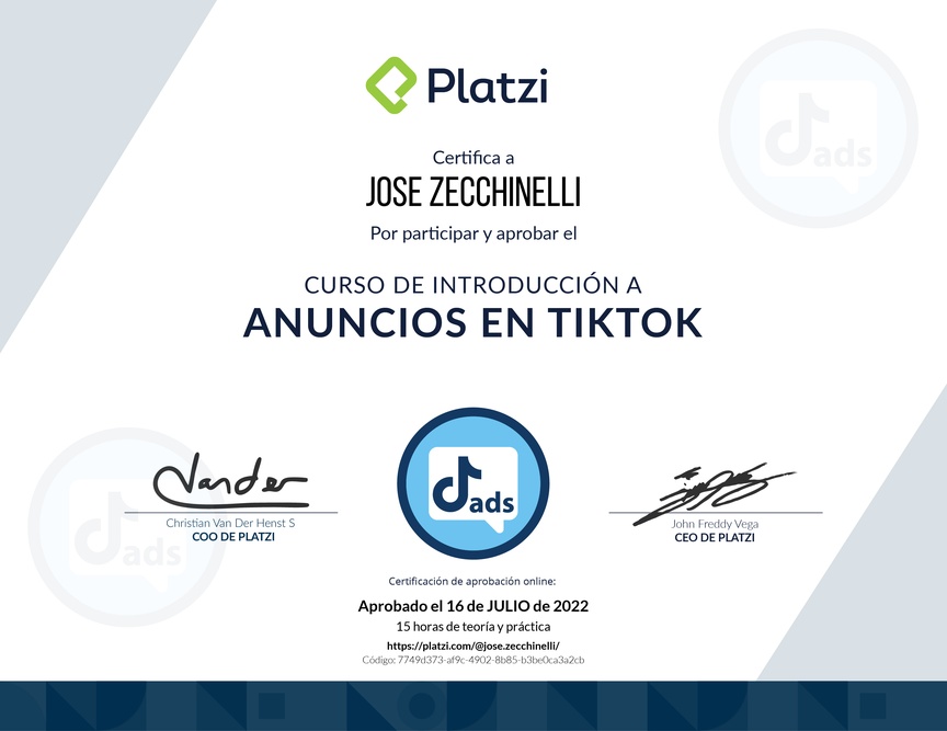 Diploma del Curso de Anuncios en TikTok