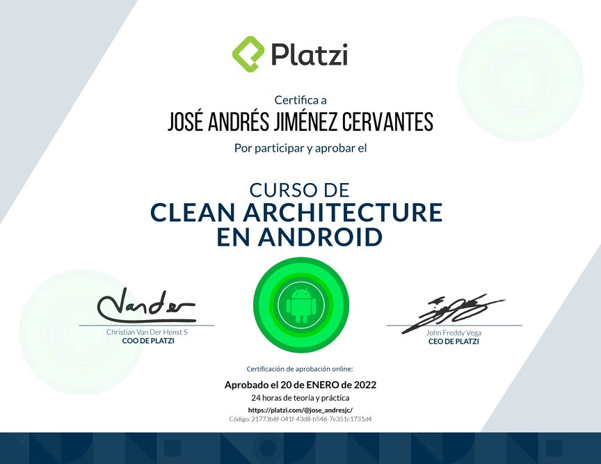 Diploma del Curso de Clean Architecture en Android