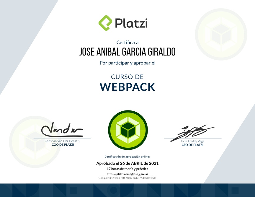 Diploma del Curso de Webpack