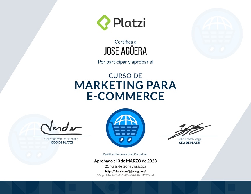 Diploma del Curso de Marketing para E-Commerce