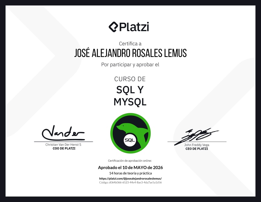 Diploma del Curso de SQL y MySQL