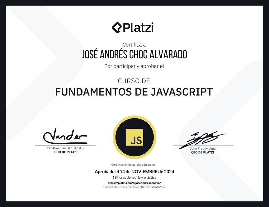 Diploma del Curso de Fundamentos de JavaScript