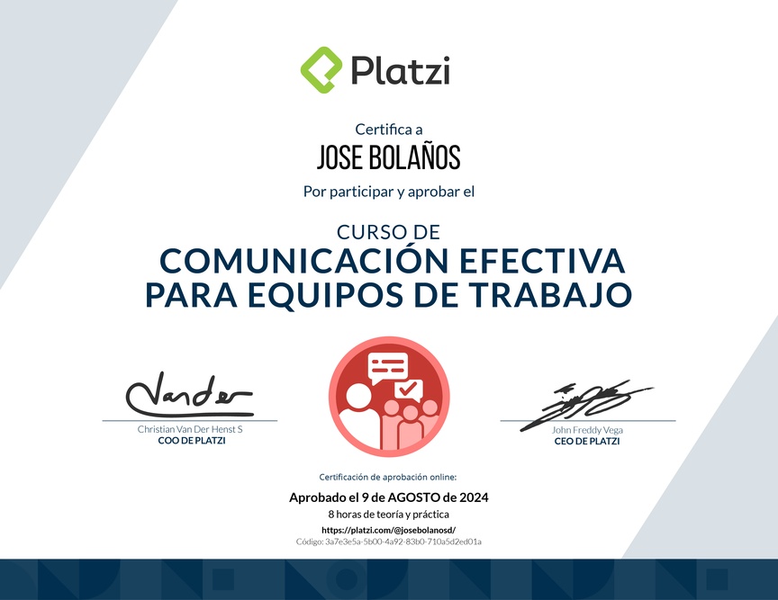 Diploma del Curso de Comunicación Efectiva para Equipos de Trabajo