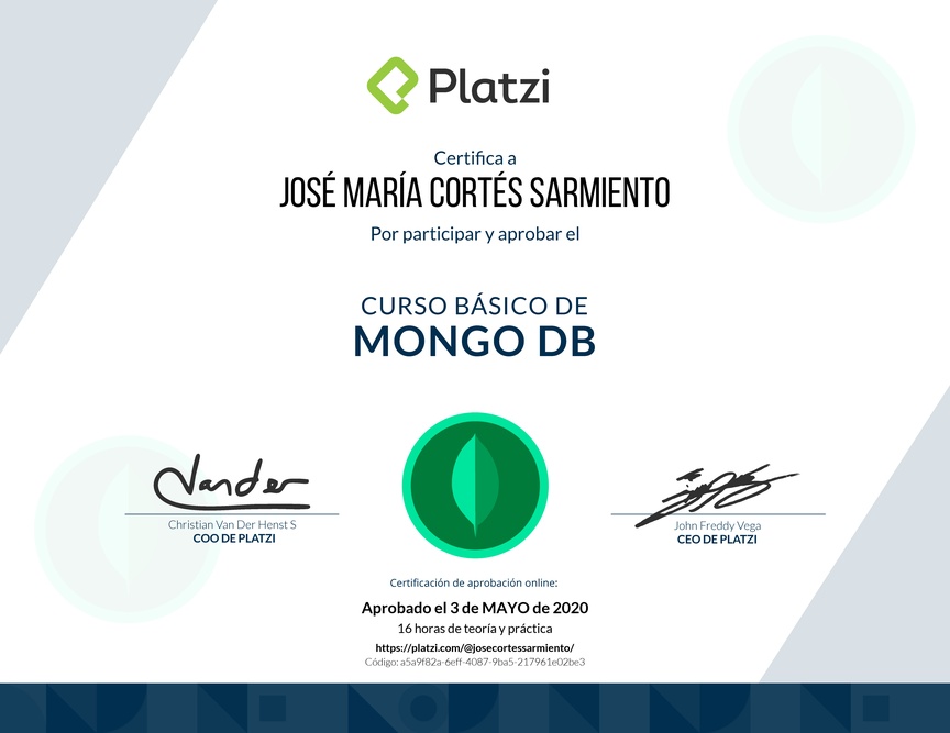 Diploma del Curso Básico de MongoDB