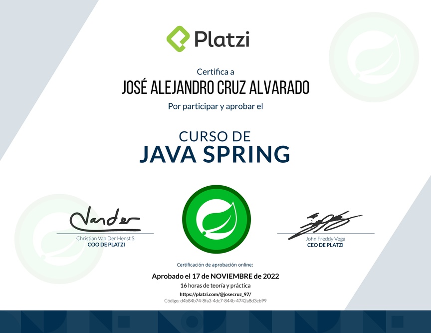Diploma del Curso de Java Spring