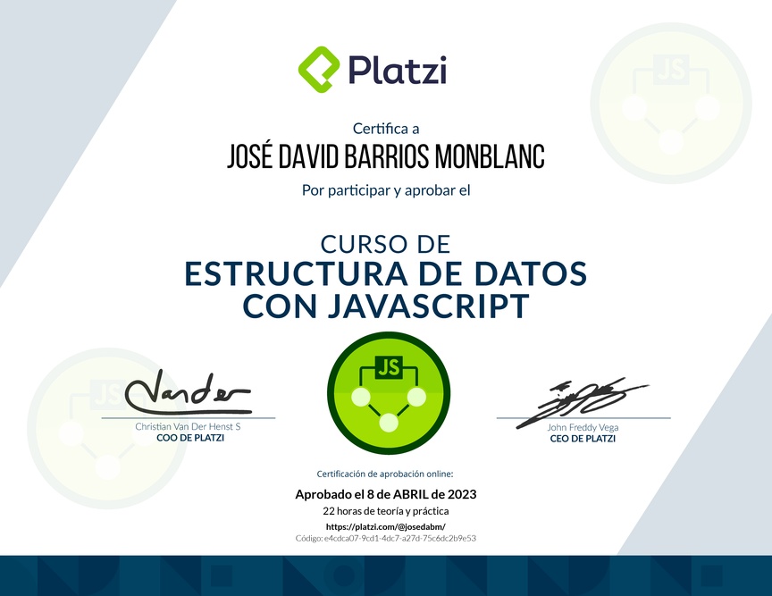 Diploma del Curso de Estructuras de Datos con JavaScript