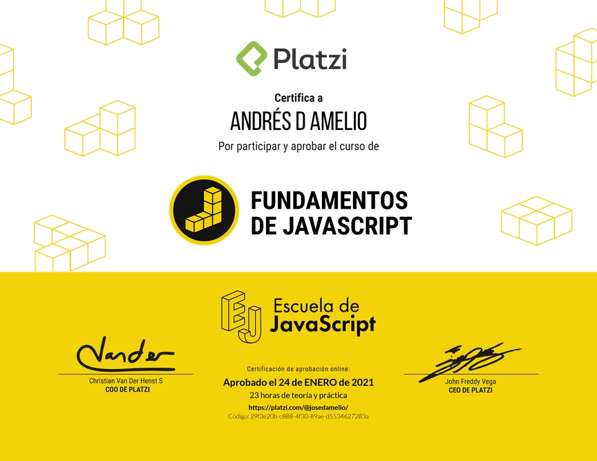 Diploma de Fundamentos de JavaScript 2018