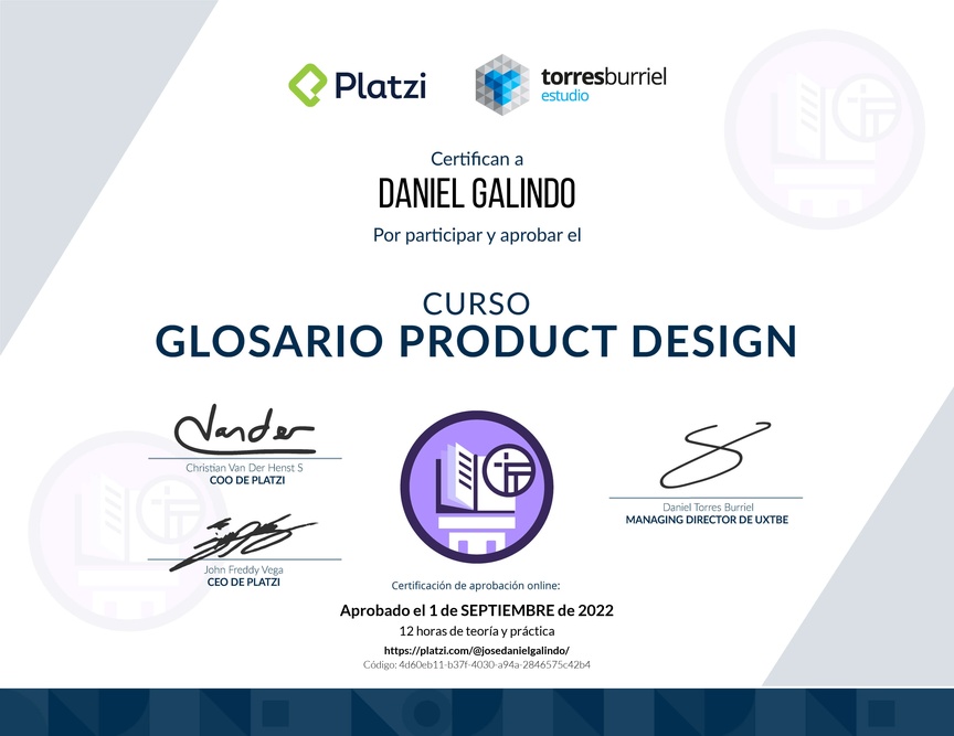 Diploma del Curso de Glosario en Product Design