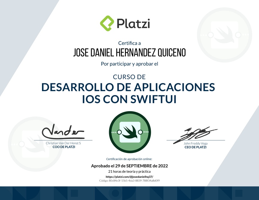 Diploma del Curso de Desarrollo de Aplicaciones iOS con SwiftUI
