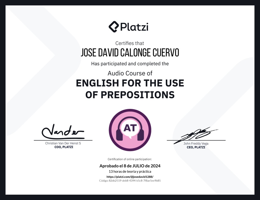 Diploma de Audio Curso de Inglés para el Uso de Preposiciones