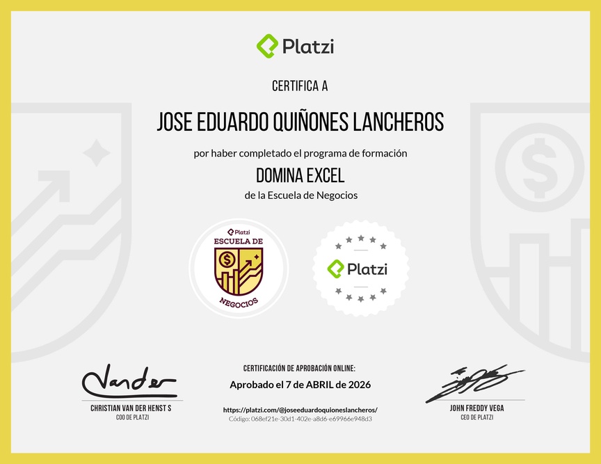 Diploma de la Ruta de Aprendizaje de Domina Excel