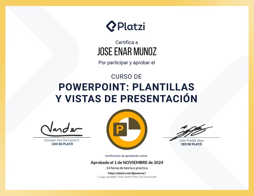 Diploma del Curso de PowerPoint: Plantillas y Vistas de Presentación