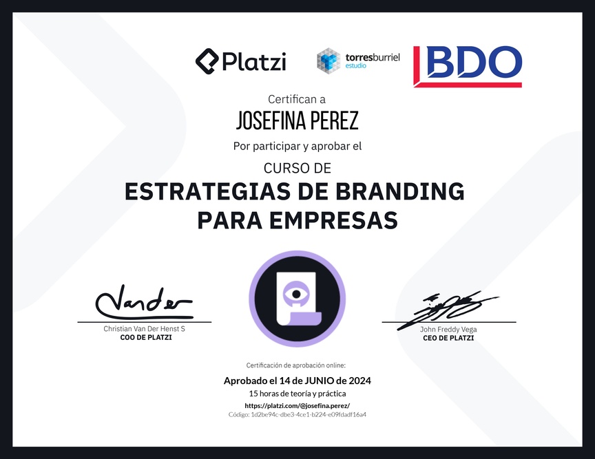 Diploma del Curso de Diseño y Desarrollo de Estrategias de Marca