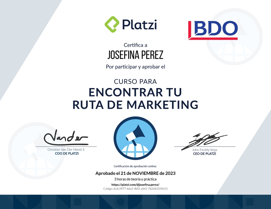 Diploma del Curso para Conocer los Roles en Marketing Digital